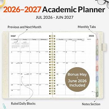 SUNEE 2026-2027 Weekly & Monthly Planner 6.4x8.5 - 12 Month (July 2026 - June 2027), Vegan Leather Cover Planner Academic Year Calendar, Pocket, Notes, Monthly Tab, Beige