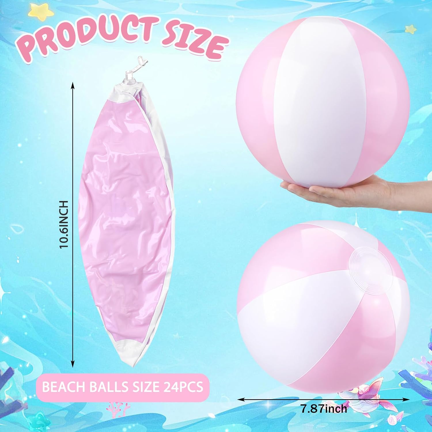 Seematn 24 Set Summer Sunglasses and Beach Balls Set Party Favors Neon Sunglasses and Pink and White Balls 7.8 Inch Diameter Beach Day Pool Decor Party Favors Goodie Bag Wedding Pool Play Supplies
