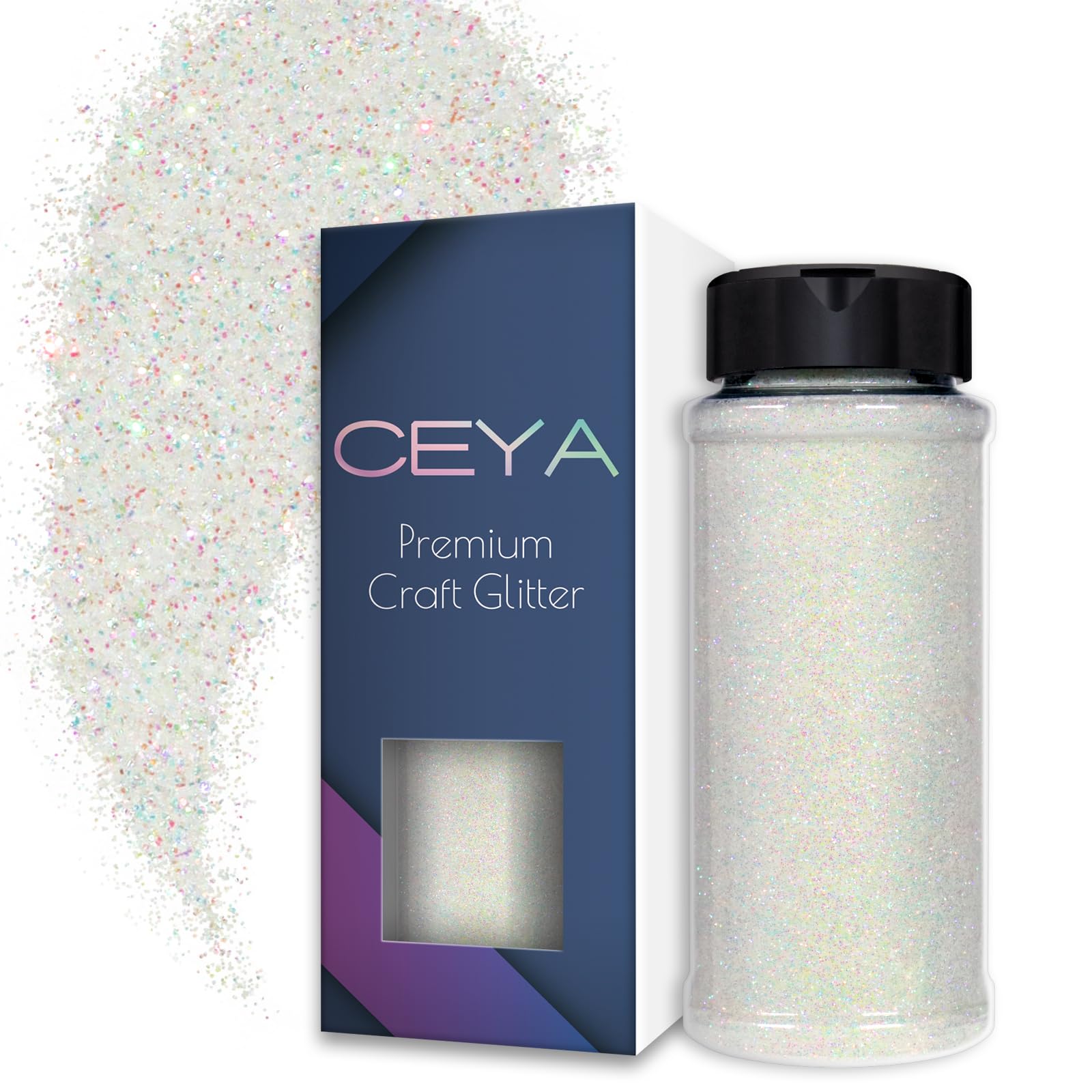 Ceya 100g Ultra Fine Glitter Polvere Colorata Iride Bianco per Slime, Resina Epoxy, Tumbler, Nail Art, Trucco, Scrapbook, Carte di Nozze, Gioielli, Pittura, Arti