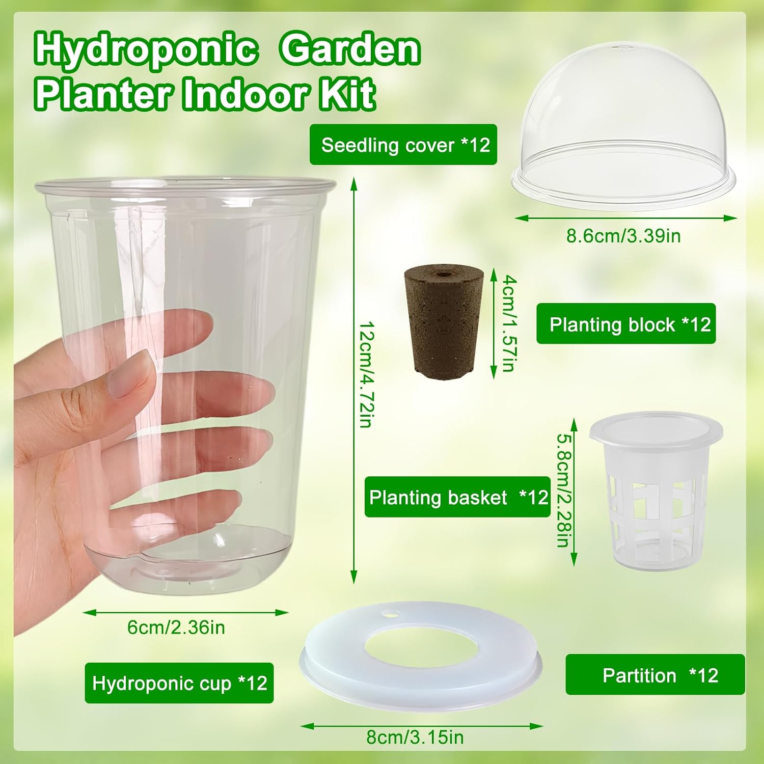 ROIKETU 12 Pack 7" Transparent Hydroponic Cups with Humidity Domes,Hydroponic Growing System for Seedlings,Seed Starting Cups for Seed Starting,Root Monitoring