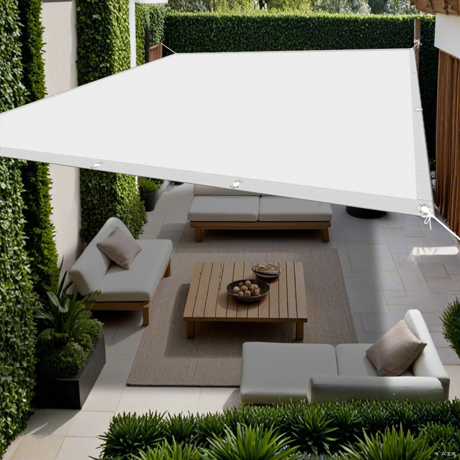Voile d'ombrage 500x780 cm en polyester blanc pour pergola et grand jardin