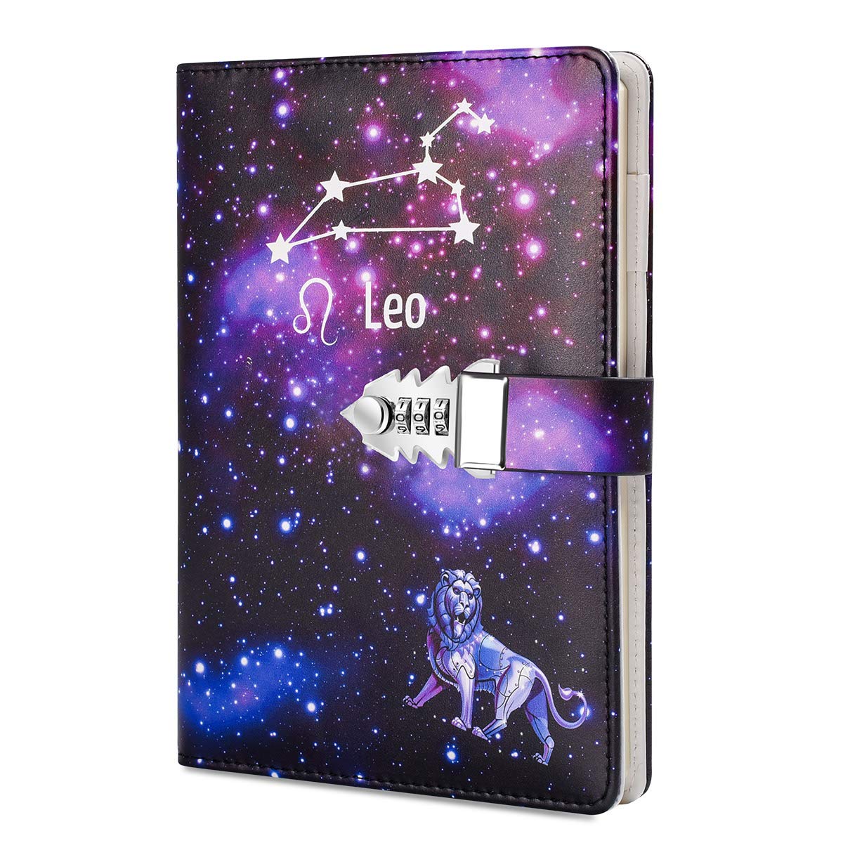 A5 Creative Password Lock Journal PU Leather Combination Lock Diary Locking Diary Notepad (Leo)