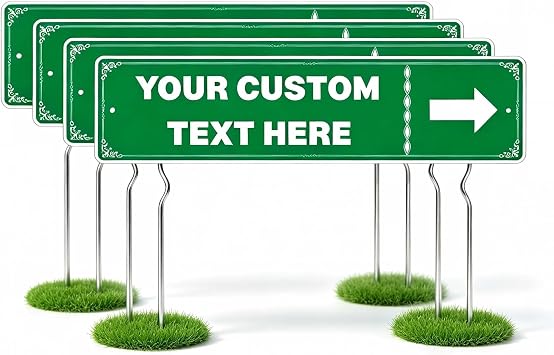4 Pack Custom Signs with Arrow Icons, 16" X 4" 5mm Double Sided Green