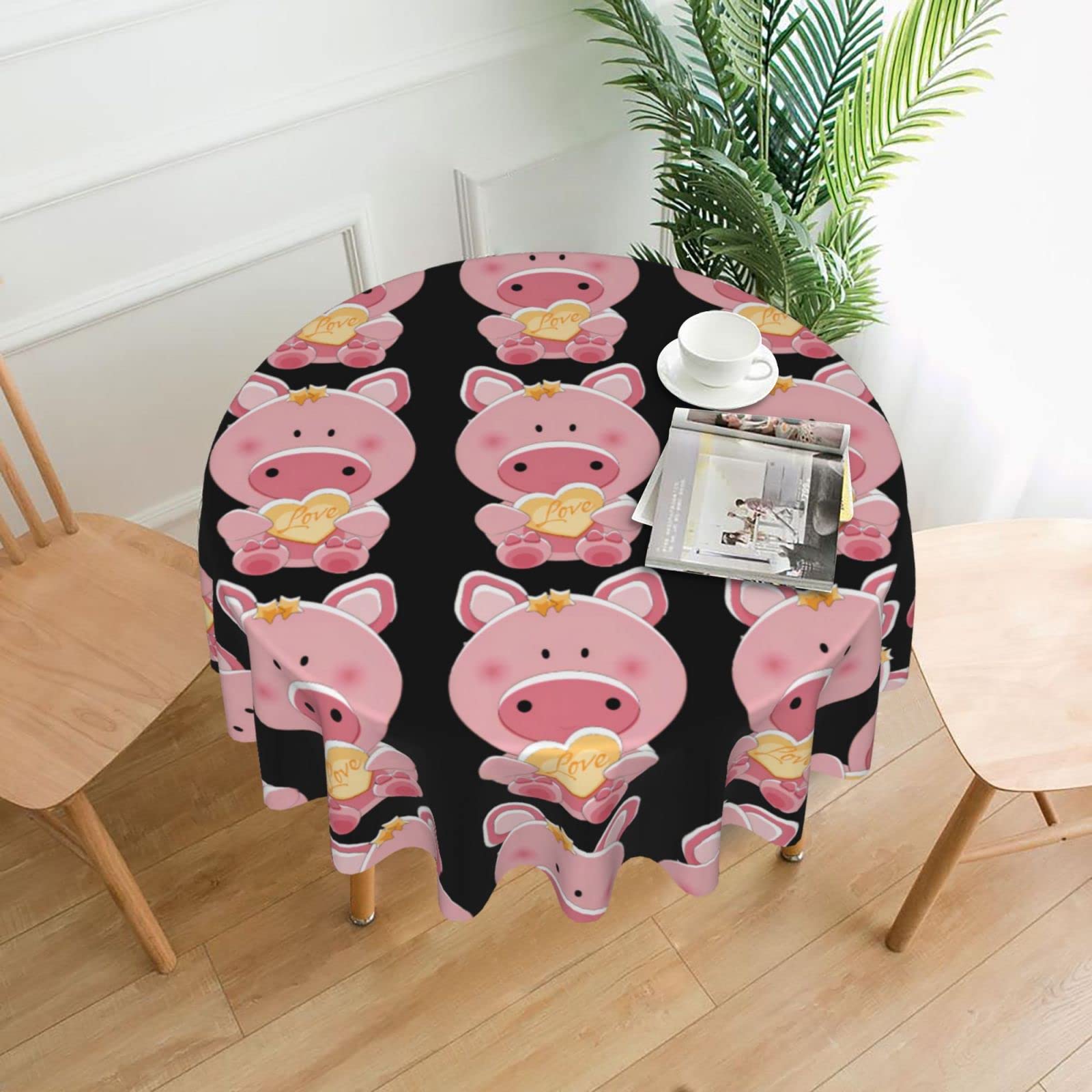 YYHHAOFA Lovely Pig Prints Round Decorative Tablecloth 60in - High-Grade Polyester Throw for Dining Tables, Parties, & Outdoor Events