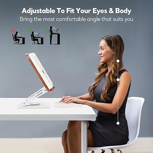 Miniatura 8 de Soporte de libro para lectura con base giratoria de 360, soporte ajustable para libros de cocina para escritorio con luz de libro, soporte de