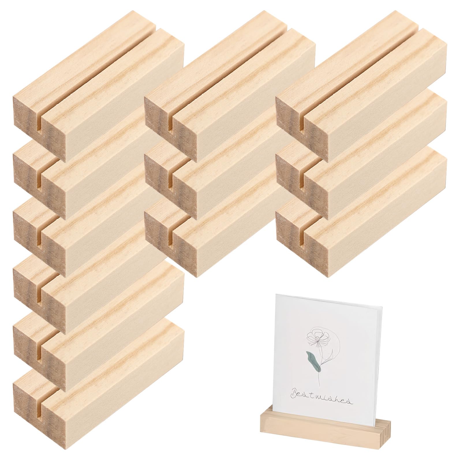 MKtoko 12Pcs Wooden Place Card Holders, Natural Wood Table Number Stands, Name Memo Picture Display Card Holder for Wedding Dinner Party Events Home Decoration, 6x2.5x1.5cm