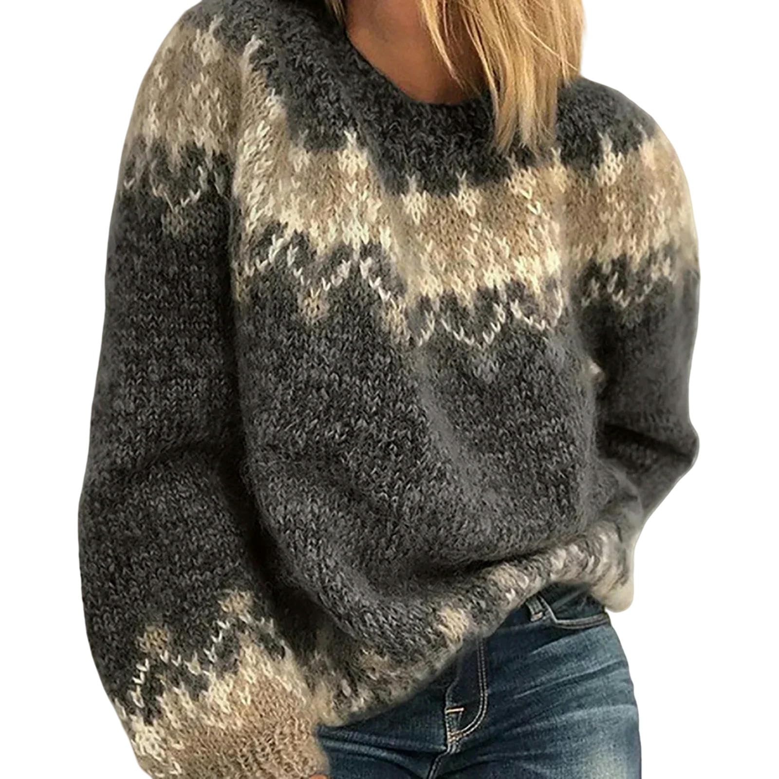 Sweter dla kobiet Zimowy Damski Sweter Z Dzianiny Moher Żakardowy Nadruk Dzianina Ciepłe Grube Swetry Femme Pulower Top-Wine Red-xxl