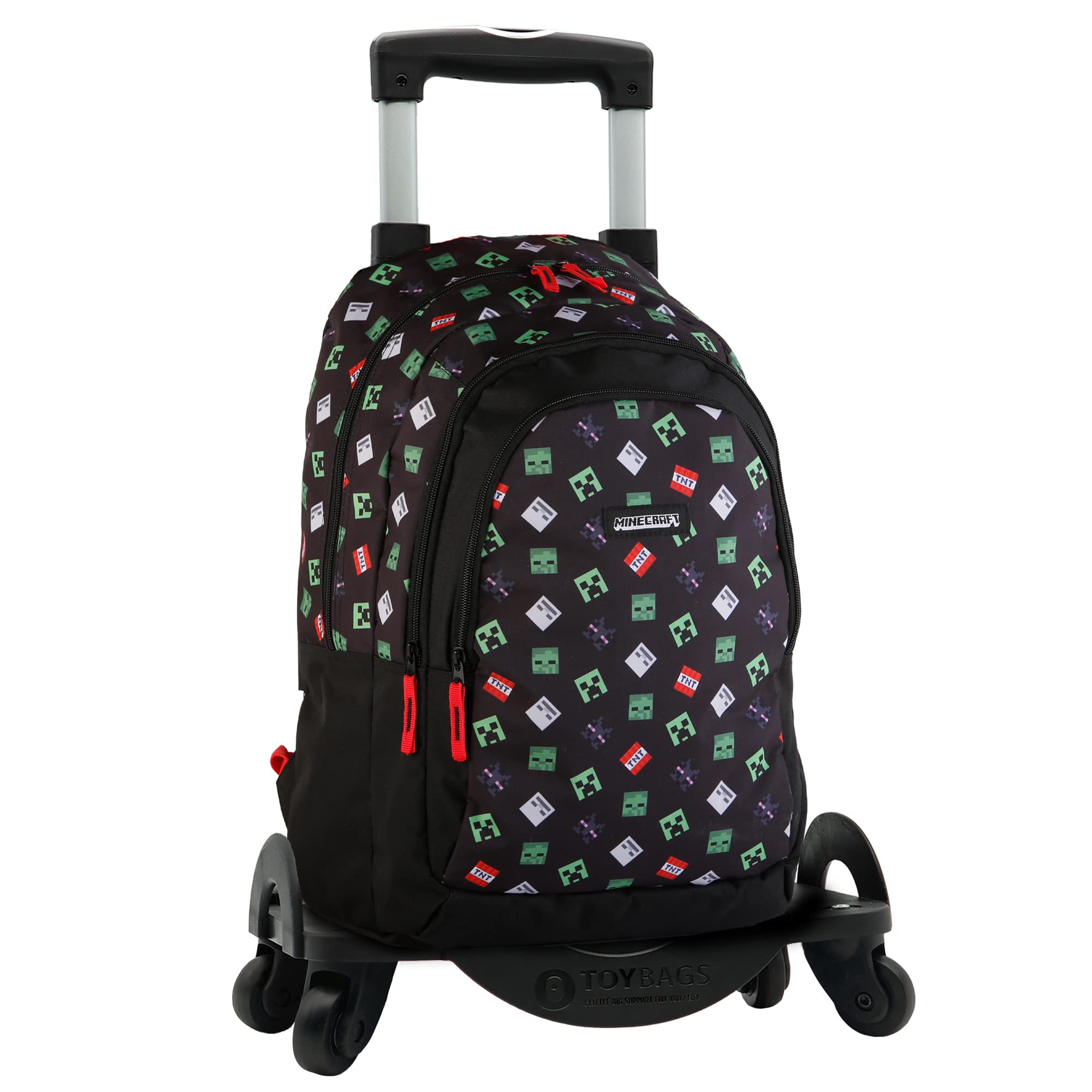 Minecraft Mochila Escolar TNT + Carro Toybags con 4 Ruedas Giratorias, Unisex niños, Multicolor, Grande