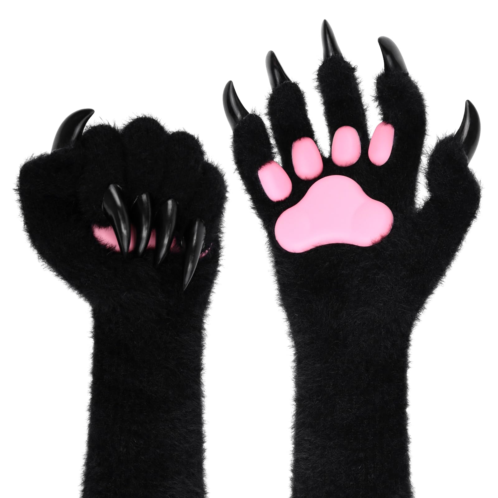 COSYEARS Animal Paw Gloves with Cat Bear Fox Wolf Dog Claws Pads for Halloween Party Cosplay: Black