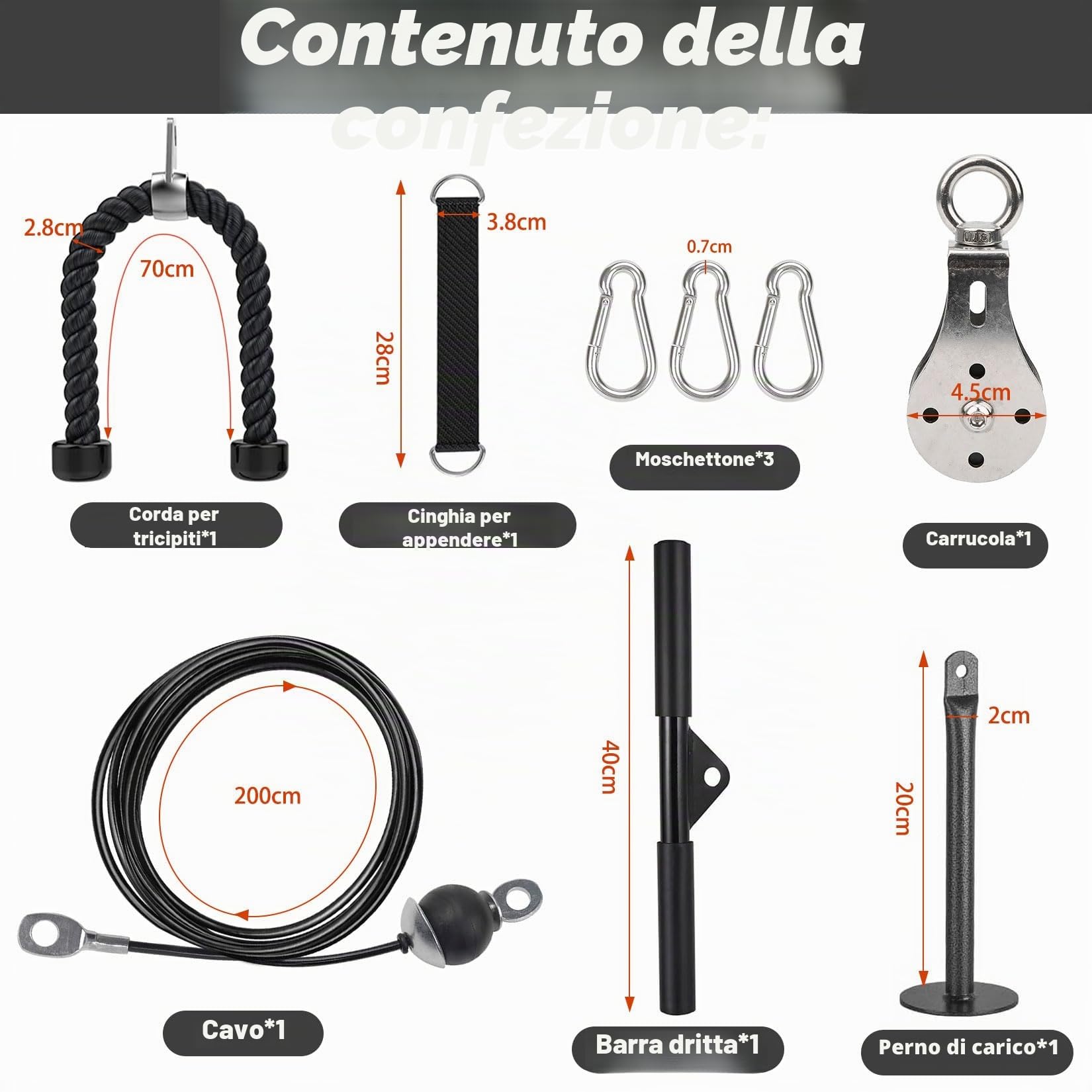 Carrucola Palestra, Cavi Palestra Home Gym con Trazione lat con Corda Palestra tTricipiti e Barra Dritta per Allenamento della Forza dell’upper Body