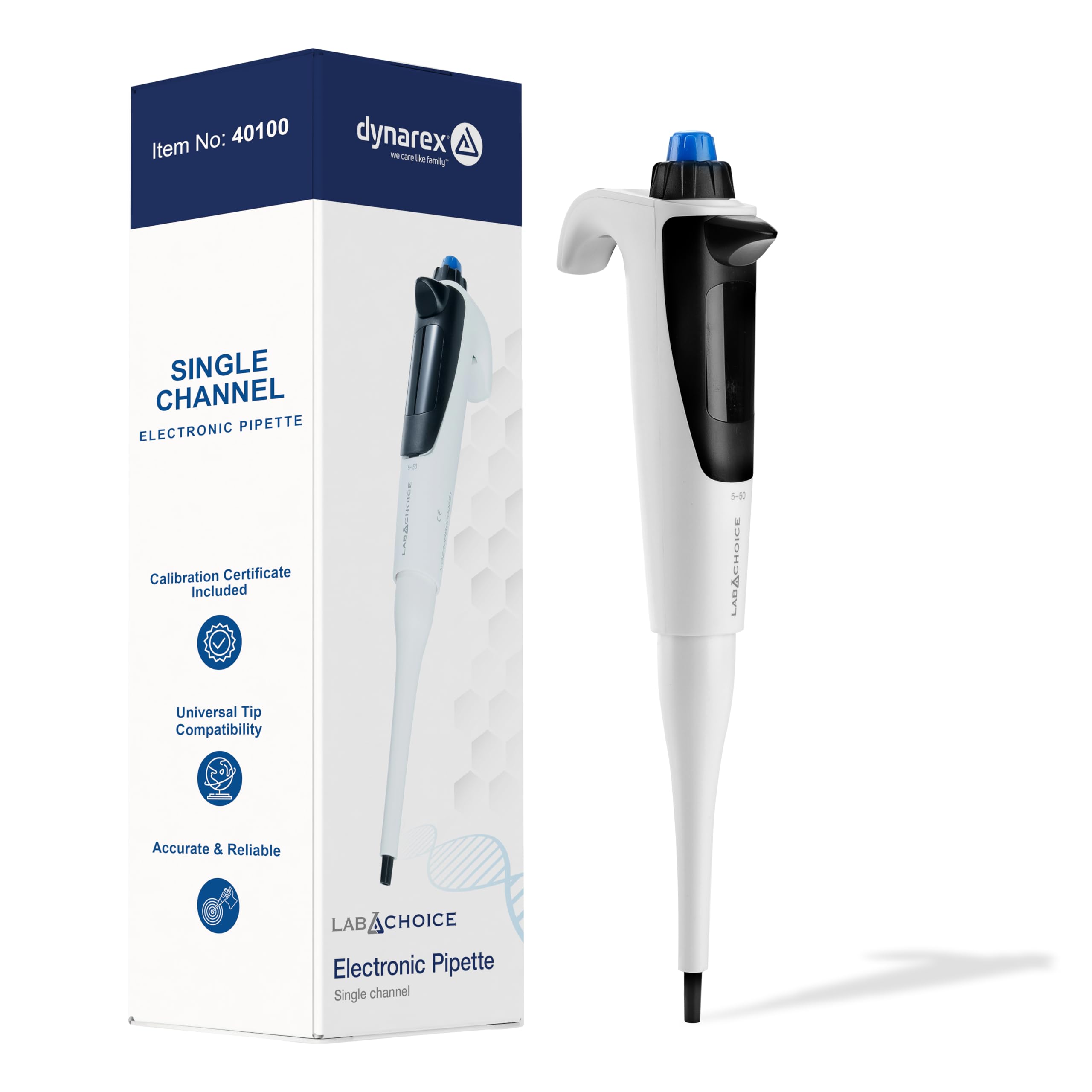 LabChoice - Pipetta elettronica a canale singolo, micropipetta multifunzione da laboratorio con volume regolabile da 5 a 50 μl, display digitale