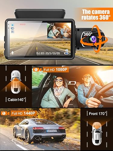 Miniatura 2 de Cámara de tablero frontal e interior, cámara de tablero de doble canal, cámara de tablero 360 con tarjeta SD de 1.13 oz, cámara de tablero de 1440p