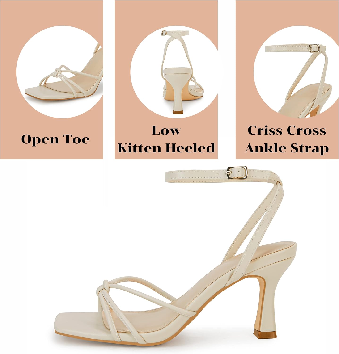 LAICIGO Women's Square Open Toe Heeled Sandals Stiletto Kitten Heel Ankle Buckle Strap Slingback Summer Dress Sandals - Image 6