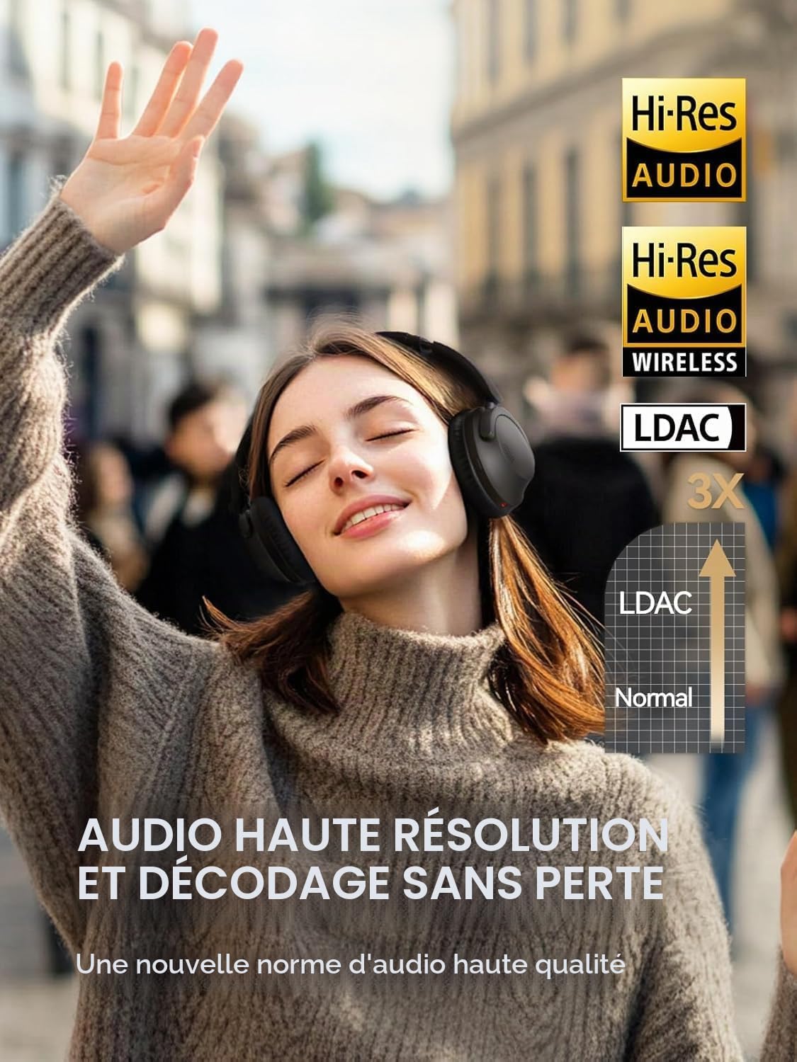 1MORE SonoFlow-Pro HQ51 Casque supra-auriculaire Bluetooth avec LDAC pour un son sans fil haute résolution, 100 heures de lecture, Bluetooth 5.4, QuietMax ANC, ajustement confortable (gris mat)