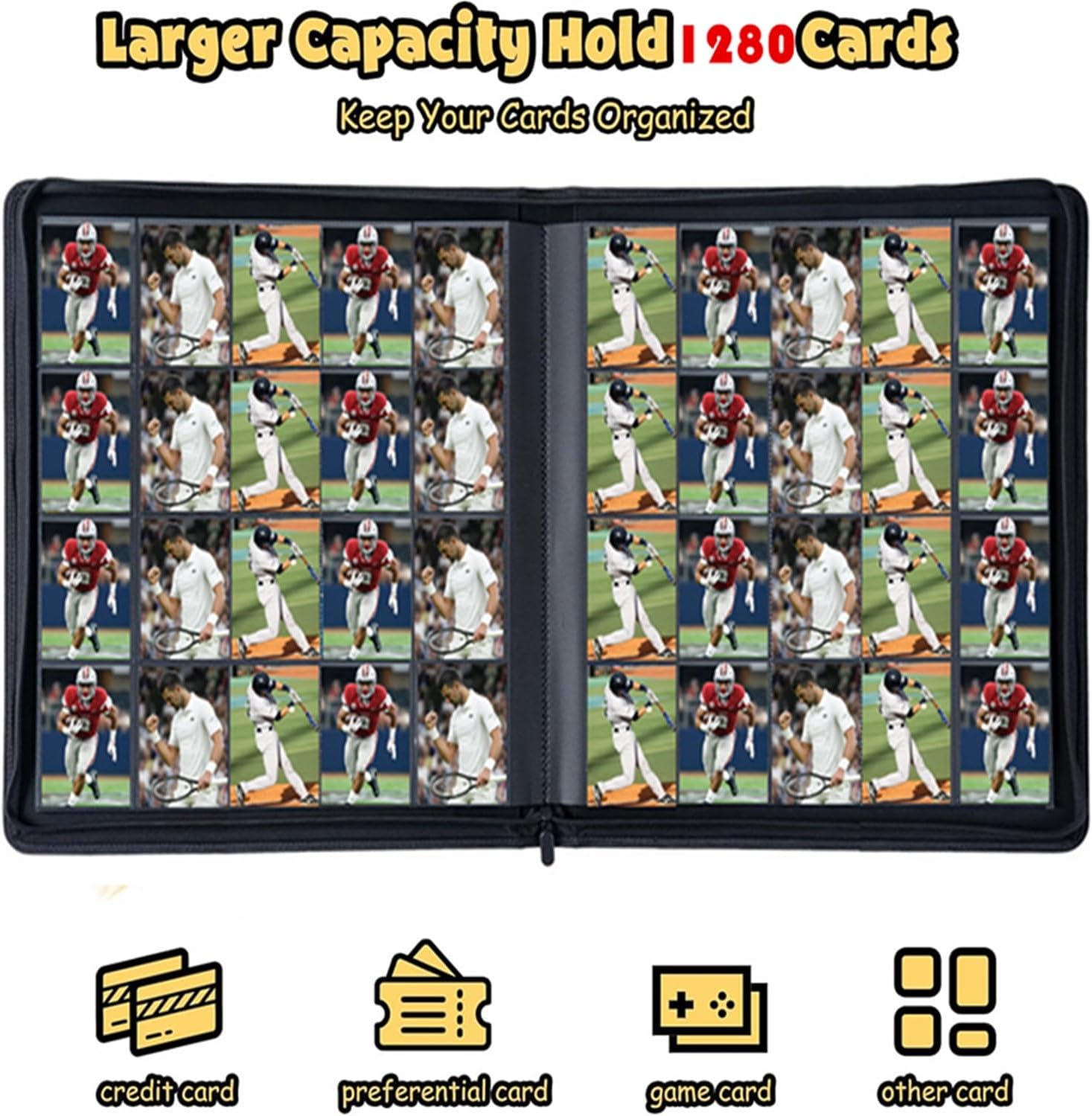 1280 Pockets Card Binder, Trading Card Binder 20 Pocket, Card Collection Binder for TCG, MTG, Yugi, Hoke Cards and Cards Sleeve, Card Holder Binders (Black）