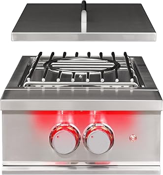 Power Burner, 60,000 BTU Output Stainless Steel Built-In Natural Gas Grill Burner with Integrated Control Knob Lighting Above and Below for Outdoor Kitchen Use