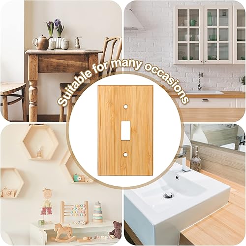 Miniatura 6 de Pinkunn 10 piezas de placa de interruptor de luz de madera maciza, cubiertas de salida de madera de bambú, placa decorativa de pared para el hogar,