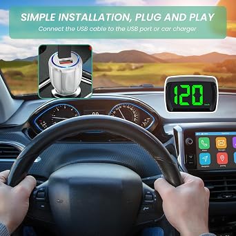 Digital GPS Speedometer Car KMH Universal Car Display with LED Large Font Display, GPS Heads Up Displays for Cars, Trucks, Suvs, Motorcycles Real-Time HUD Speed Display, USB Plug Play