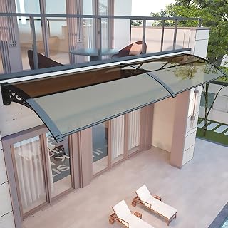 Awnings for Doors, Polycarbonate Awning Door Awning, Door Canopy Awning Rain Shelter Window Awnings Exterior, for Rain Shutter, Snow and Uv Protection, Hollow Sheet 32×48in/80×120cm Brown
