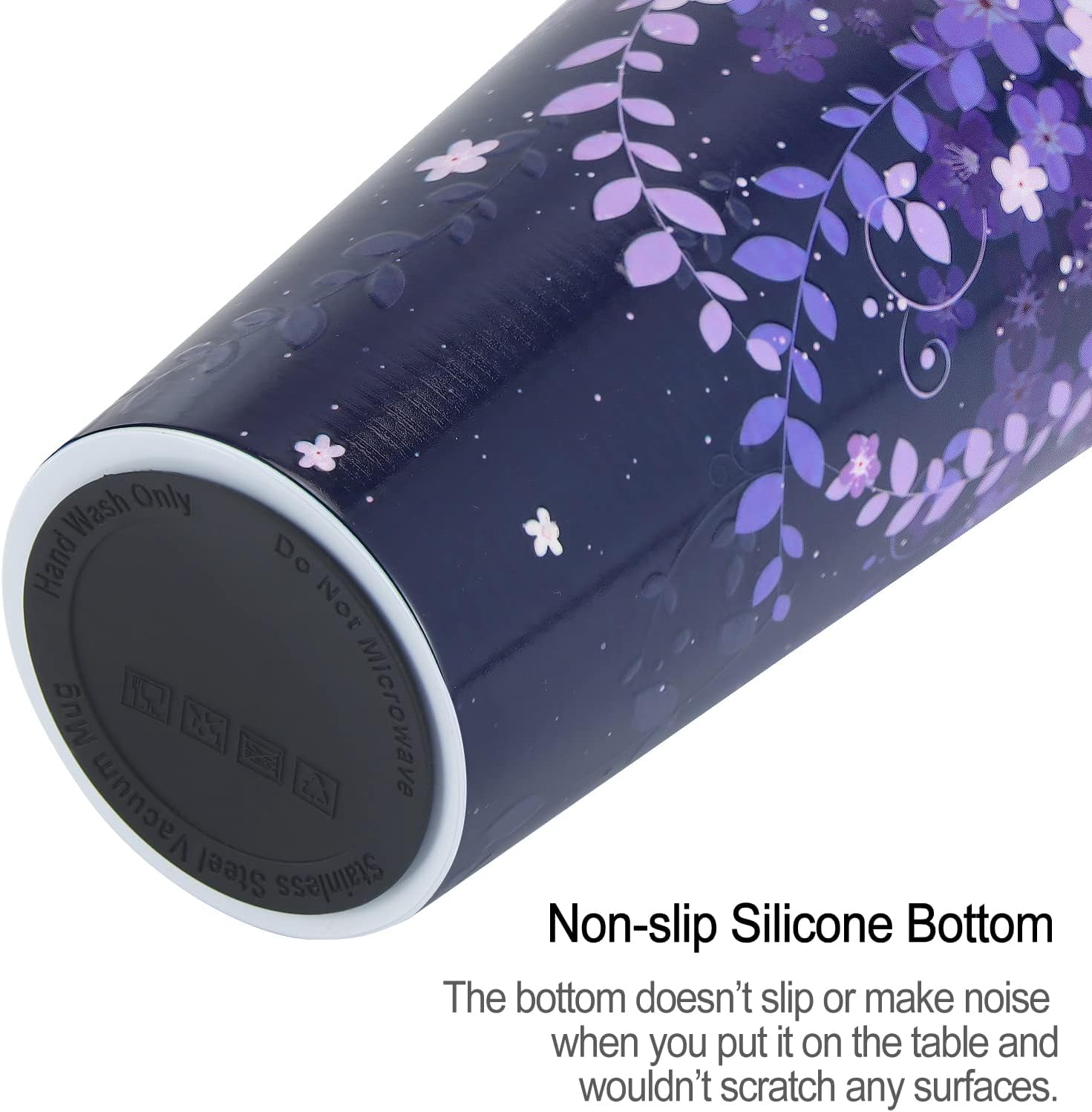 24oz Portable Vacuum Insulated Stainless Steel Tumbler with Leak-proof Lid and Straws, Beverage Tumbler Cup, Floral Designed Travel Coffee Mug, Purple blossoms - Image 5