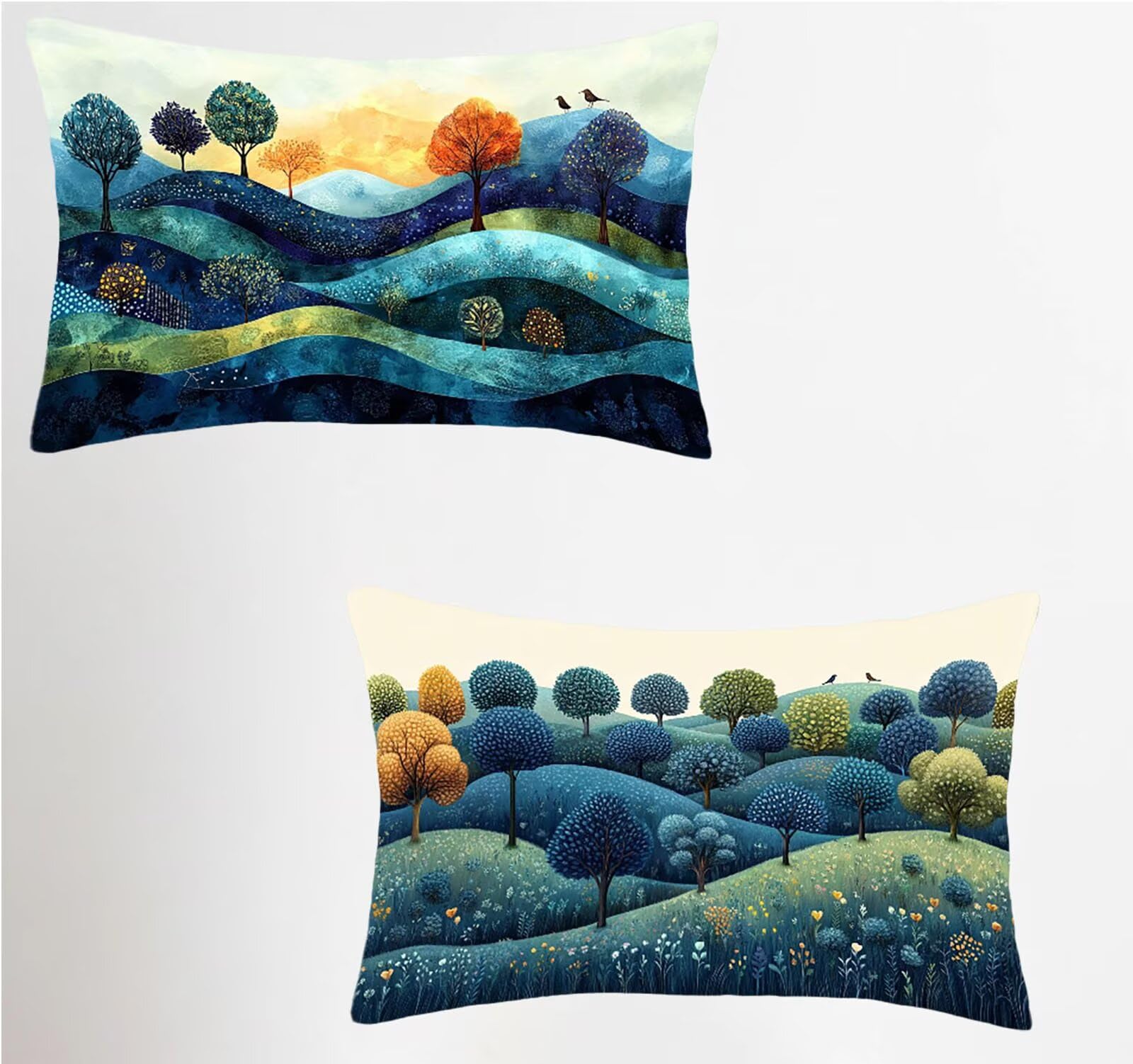 Taie d'oreiller 60x80 velours haut de gamme motif paysage forêt élégant