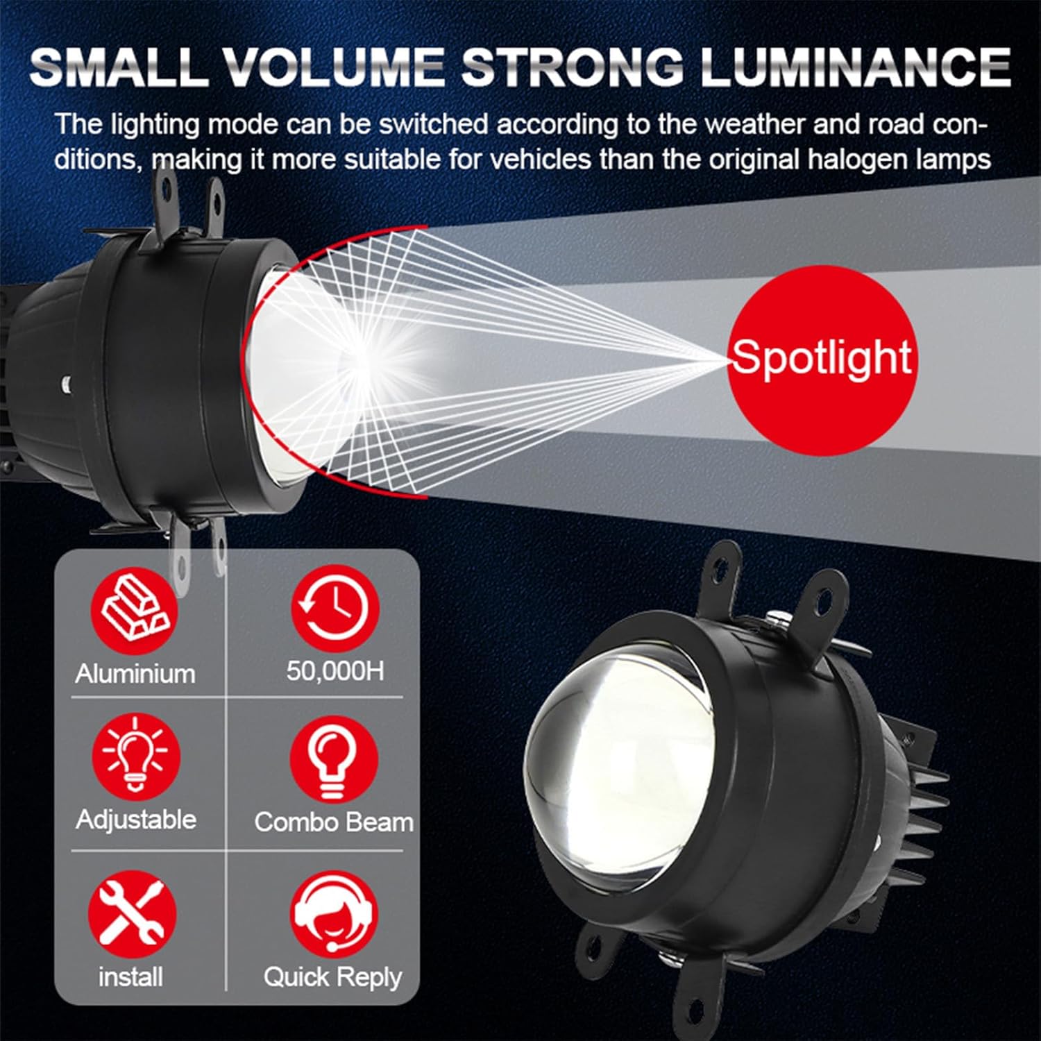 FLYANT 2025 Upgraded LED Fog Lights – 55W High-Performance Projector Fog Lights, 3-Color Switchable, High/Low Beam Integrated Headlight Assembly Compatible Honda, Ford, 4-Corner Fog Lights Assembly