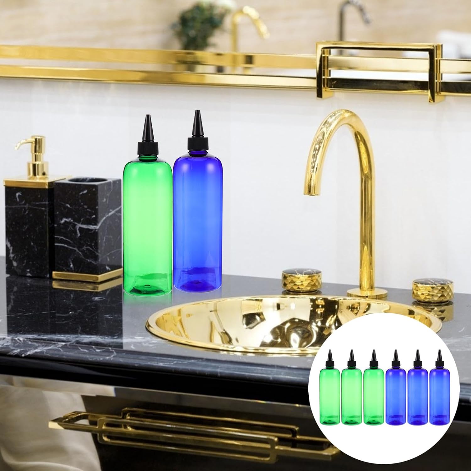 VICASKY 6pcs Squeeze Hair Dyeing Applicator Bottles Precision Nozzle for Easy Application for Hair Coloring Inks and Liquids and Reusable