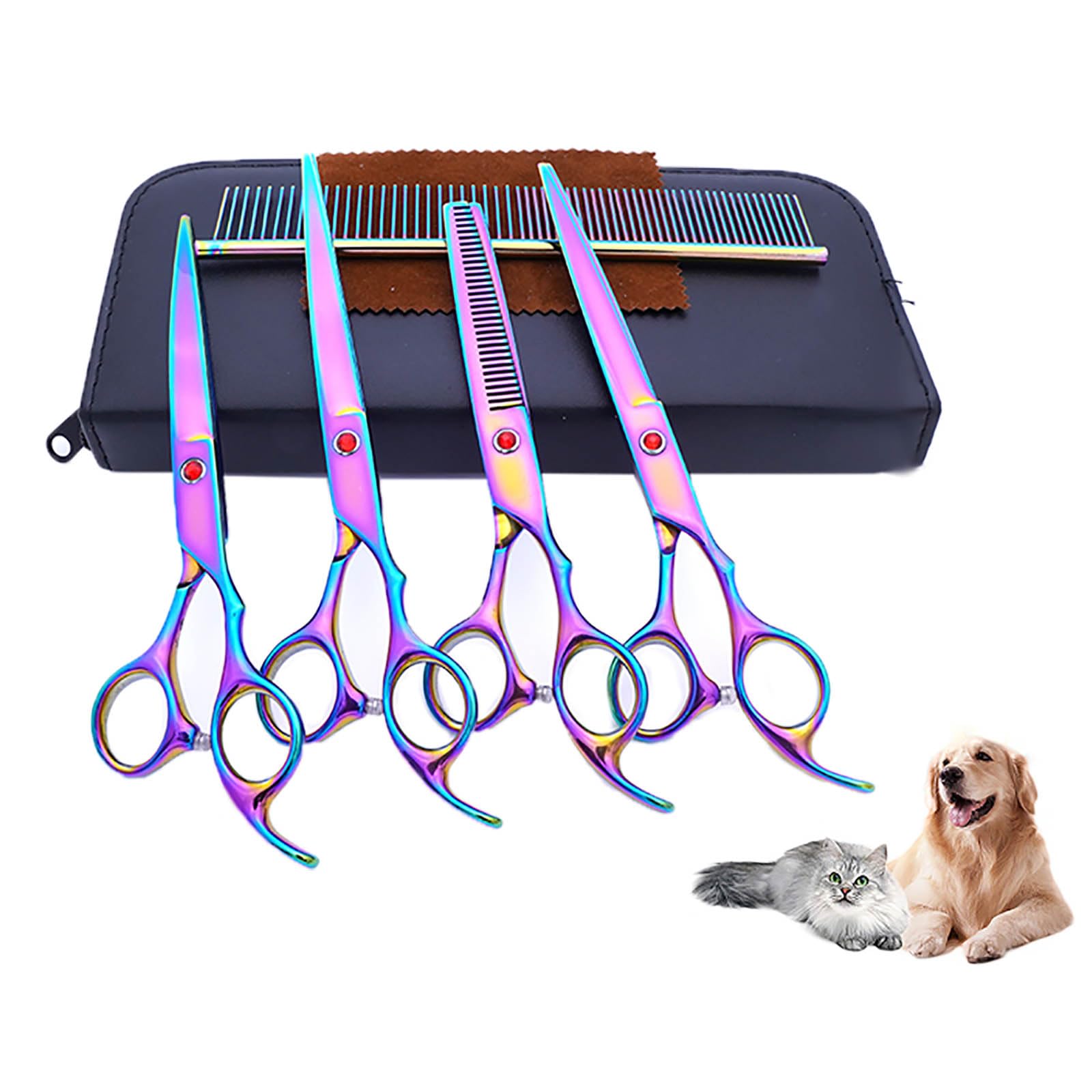 Set Forbici Toelettatura Cani Professionali in Acciaio Inossidabile con Pettine, Curve Dritte e Sfoltire per Toelettatura Cane e Animali Domestici