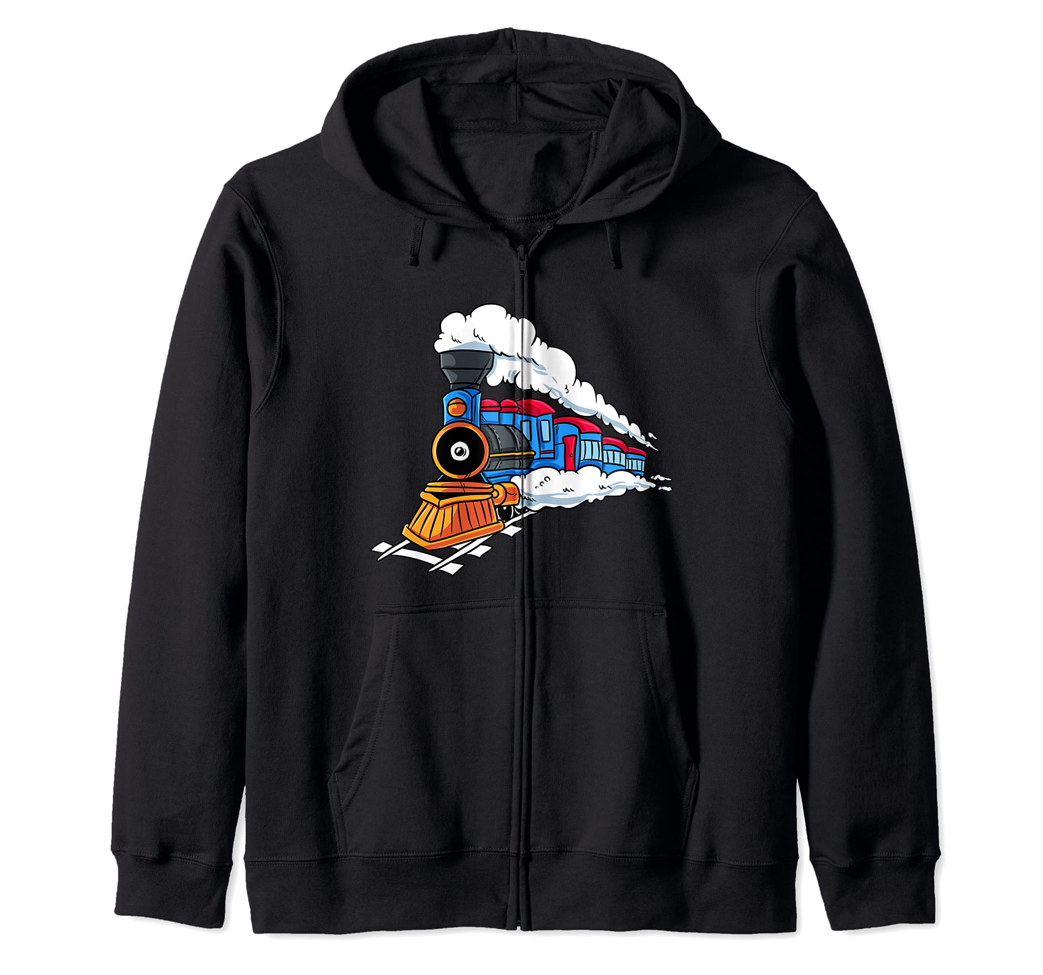 Steam Locomotive Train Gift for Kids Railroad Conductor Zip Hoodie, Black