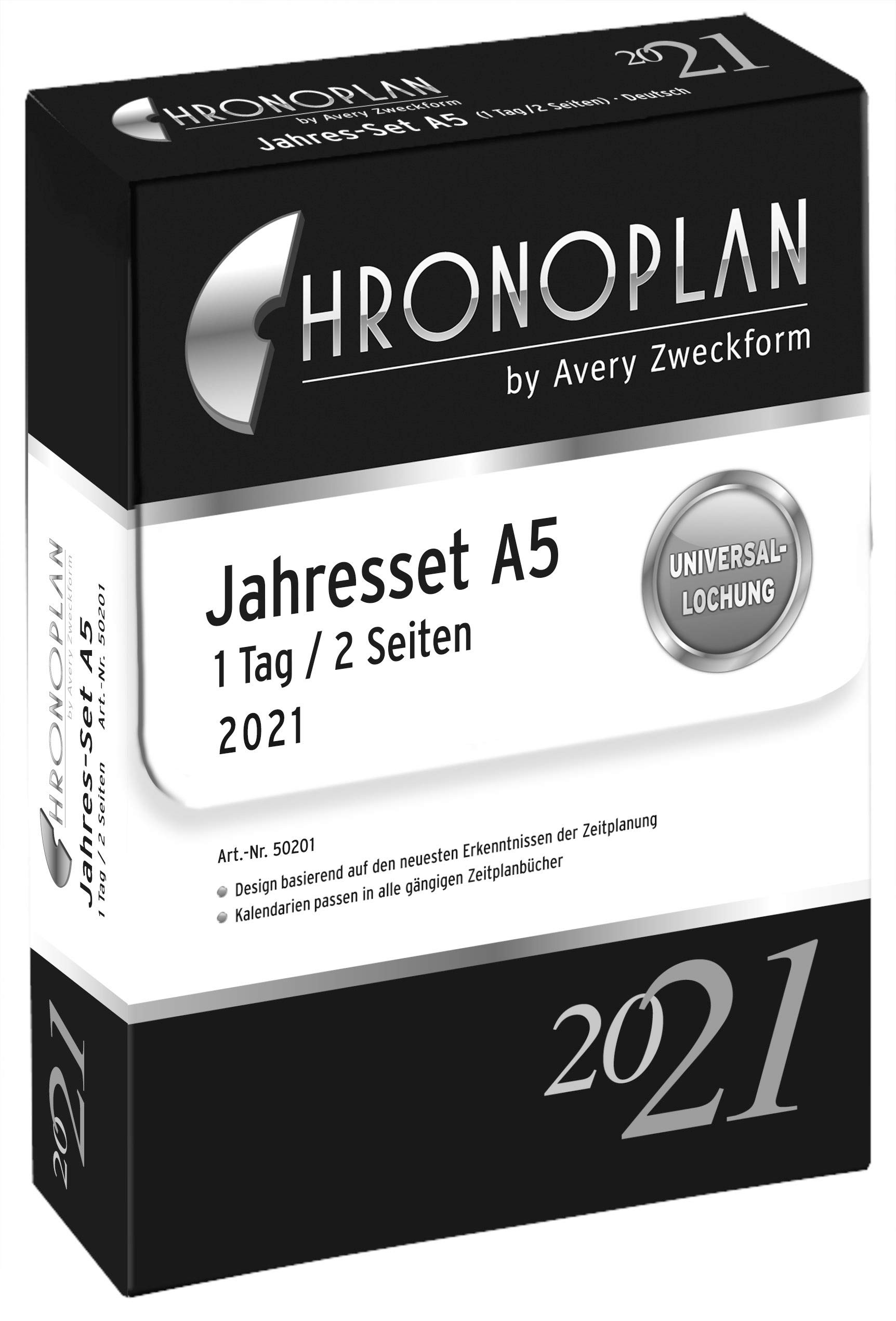 Chronoplan 50202 inserto calendario 2021, set annuale A5 con piani giornalieri (148x210mm), calendario sostitutivo, ideale per la pianificazione giornaliera professionale, multi-perforazione (1 giorno su 2 pagine), bianco;