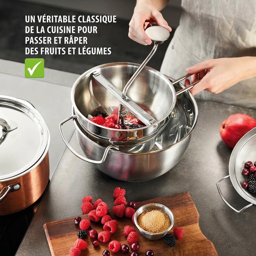 GEFU Passierino FLOTTE LOTTE® con 3 dischi forati da 1/3/8 mm | acciaio inox classico da cucina per verdure, frutta, marmellata e alimenti per bambini | con funzione di rimozione