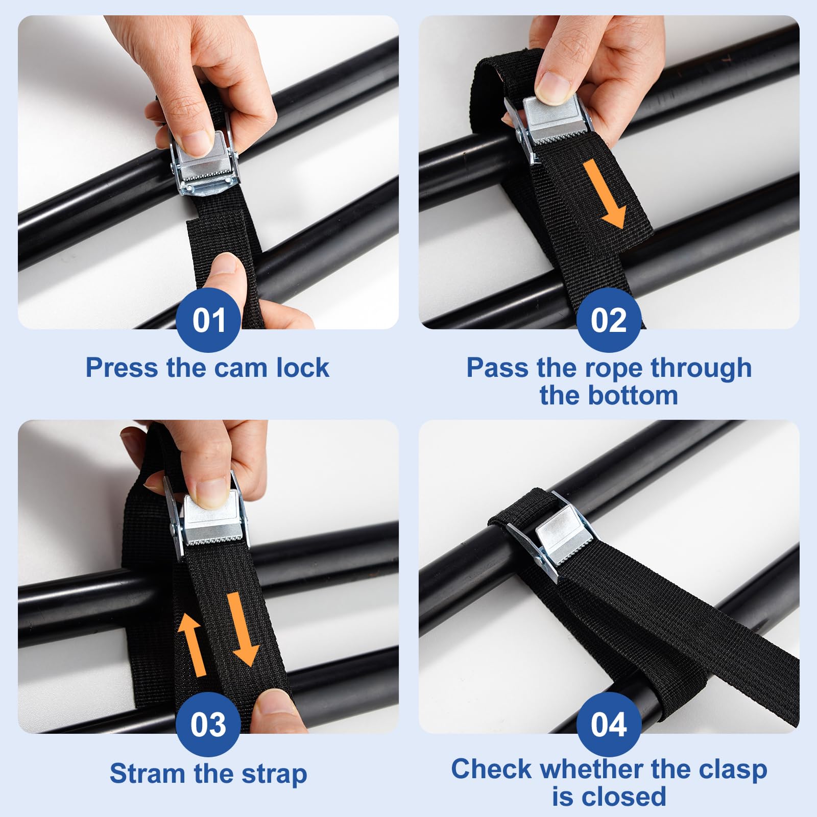 10 Pezzi Cinghie a Cricchetto 25 mm x 1 m, Cinghie di Fissaggio, Cinghia a Cricchetto per Valigia, Moto, Bicicletta, Camion, Rimorchi (Nero)