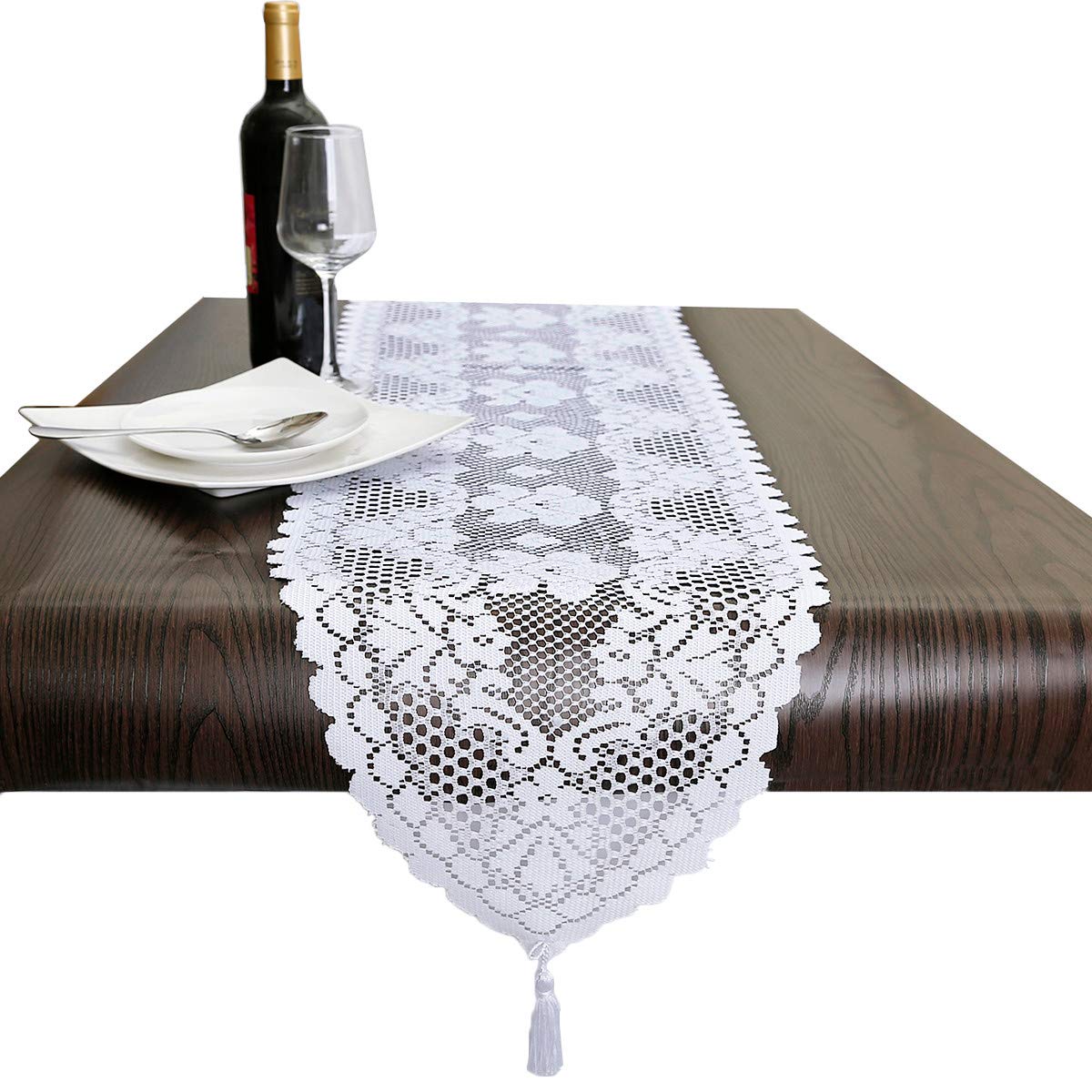 Chemin de table en dentelle mariage boho ornement de table basse blanche 150cm