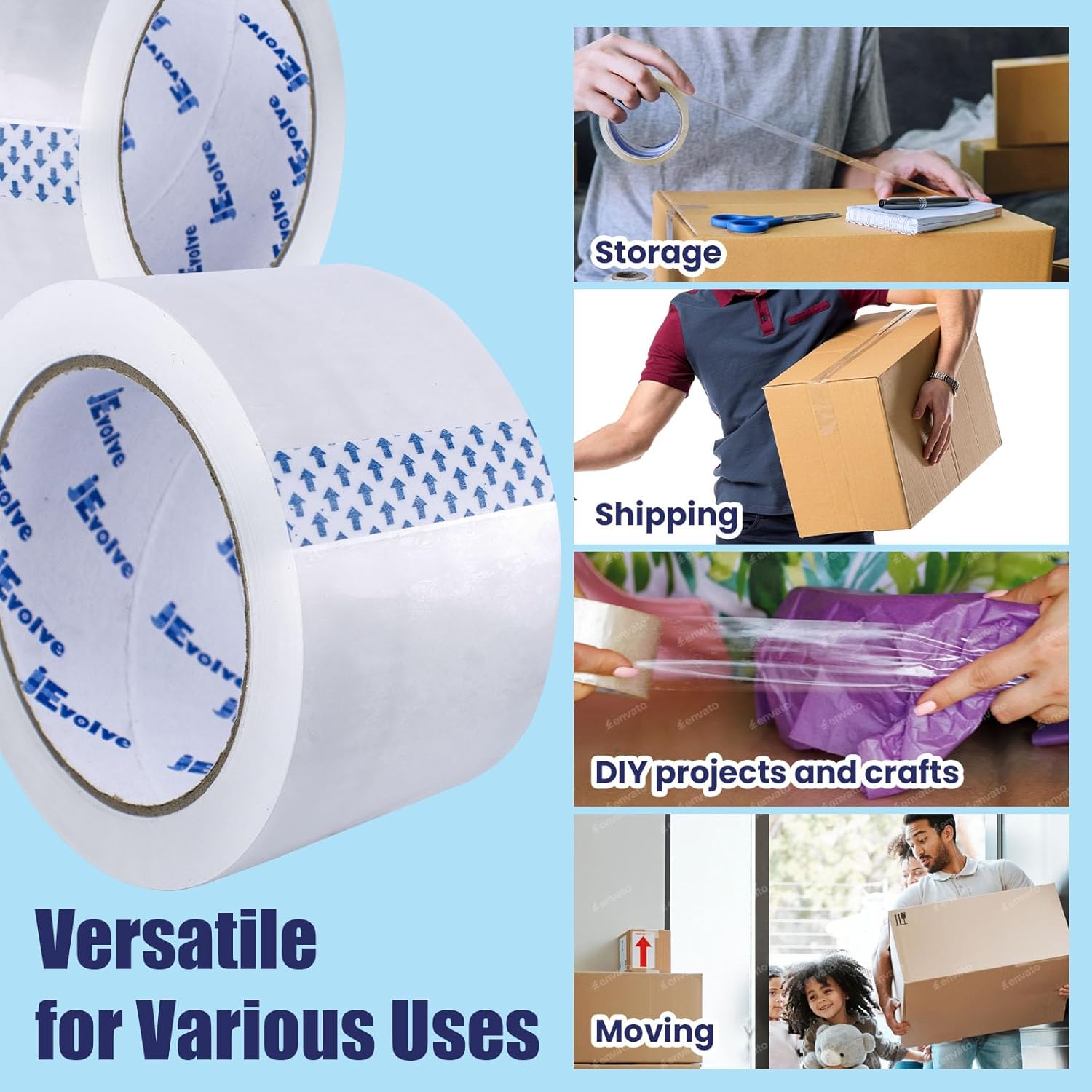 Clear Heavy Duty Packing Tape Strong & Durable Packaging Tape for Gift Wrapping, Moving, and Shipping (60mm x 54mx68mic, 12, Roll)
