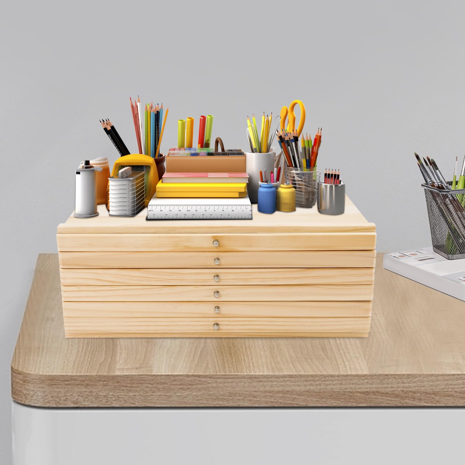 Caja de almacenamiento de artistas, caja de almacenamiento portátil para artistas, 6 cajones, para aulas, salas de estudio, estudios de arte y oficinas, 40 x 25,5 x 15,2 cm