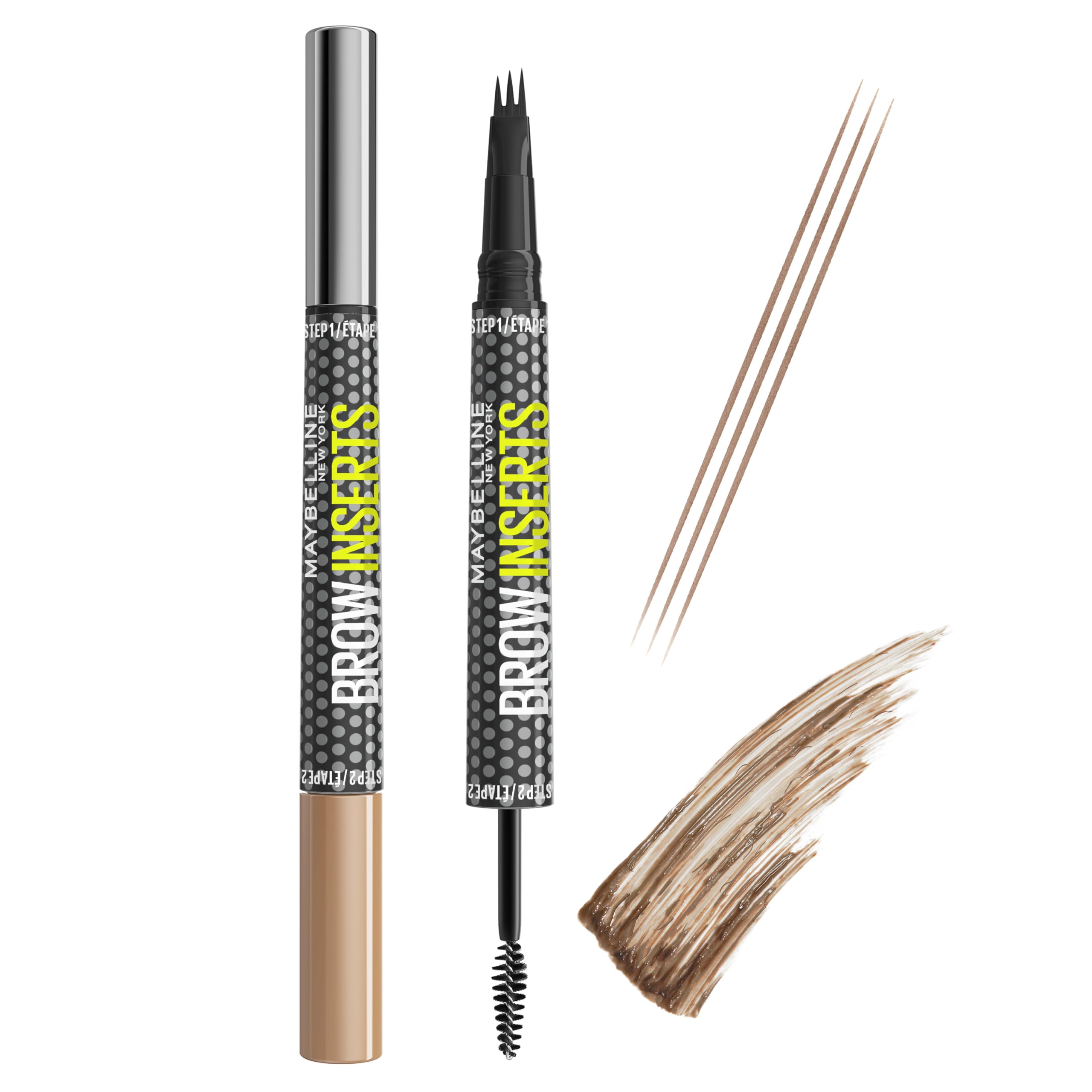 Maybelline New York Brow Inserts 2-in-1 Augenbrauenstift für füllige & definierte Augenbrauen, 3-fach Mikro-Spitze & Faser-Gel mit bis zu 36H Halt, Wasserfest & Wischfest, Blonde 1, 1 Stk.