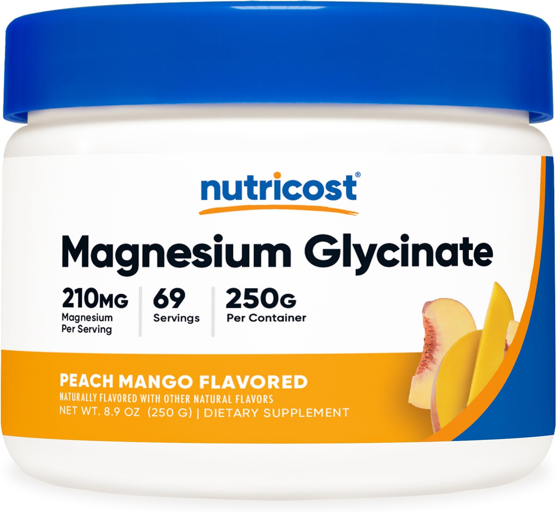 Nutricost Magnesium Glycinate Powder (Peach Mango, 250 Grams) - Chelated Magnesium (30%) Glycinate