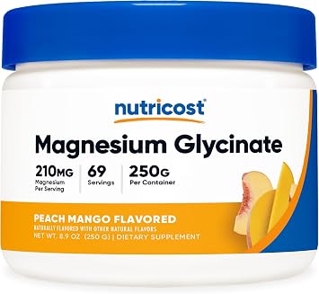 Nutricost Magnesium Glycinate Powder Peach Mango, 250 Grams - Magnesium Glycinate as Bisglycinate
