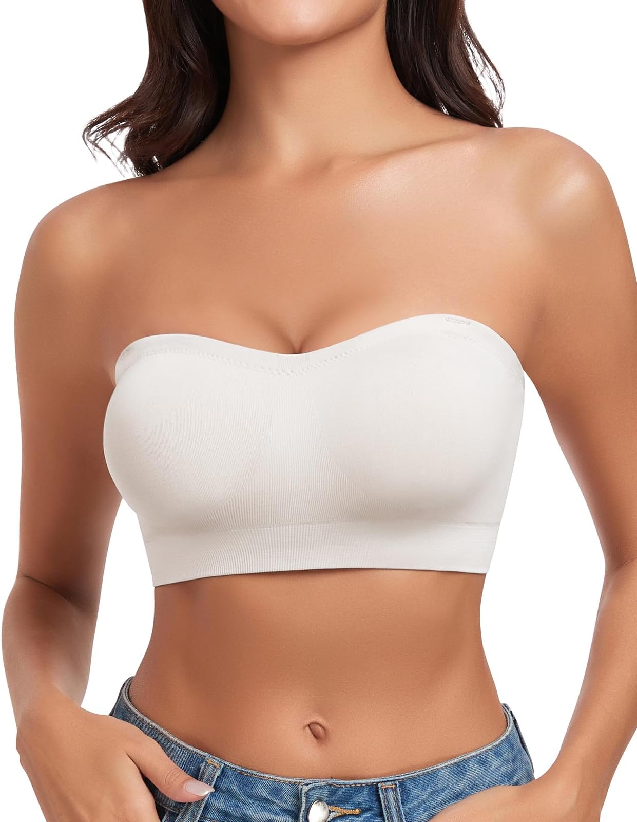 Strapless Bras for Women Bandeau Bra Wireless Non-Slip Silicone Seamless Padded Tube Top Bra