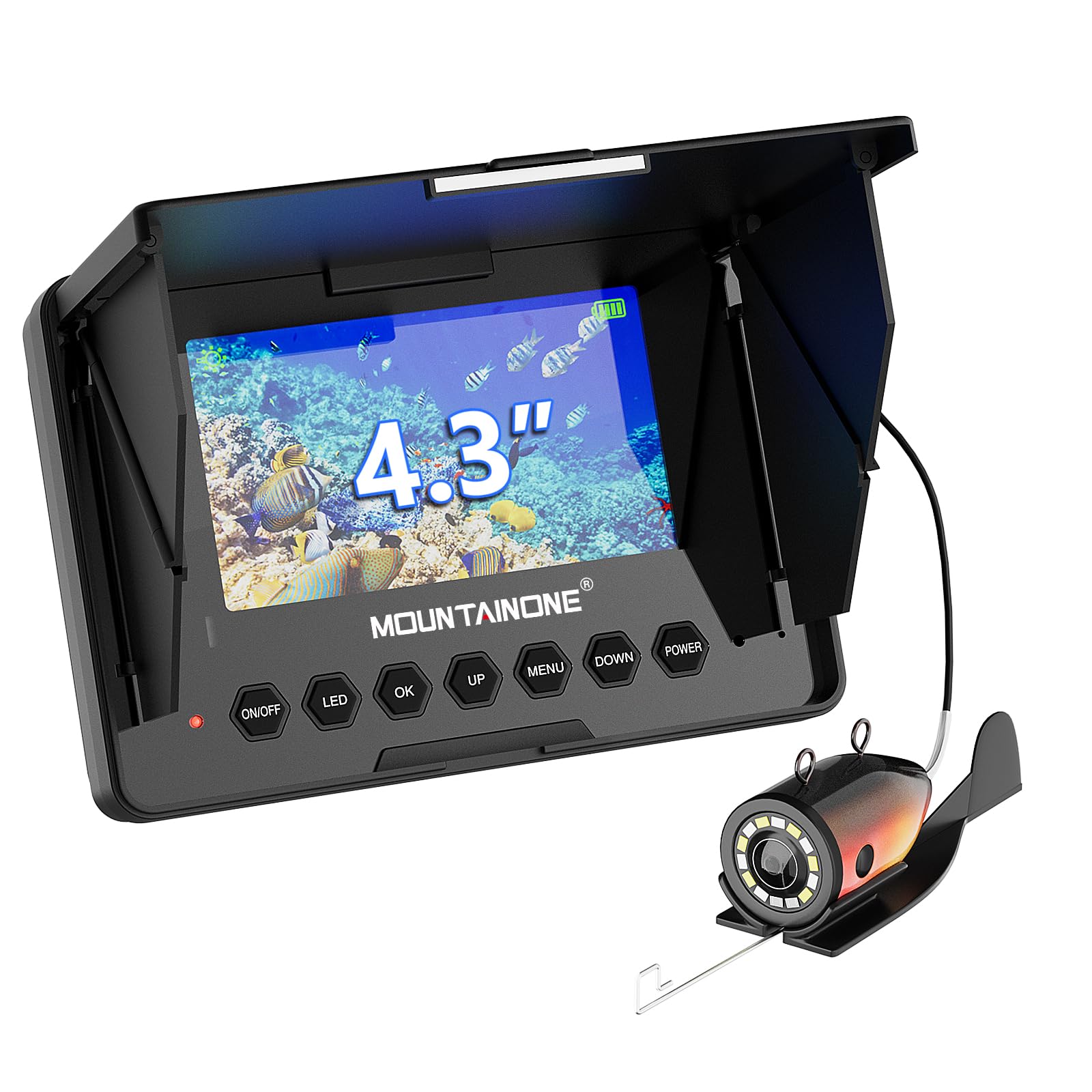 Fishfinder con Pantalla IPS de 4,3” Cámara de Pesca Submarina con Visión Nocturna, Localizador de Peces IP68 Impermeable, Batería 8500mAh, Portátil 1200TVL HD para Pesca en Hielo, Lago y Mar