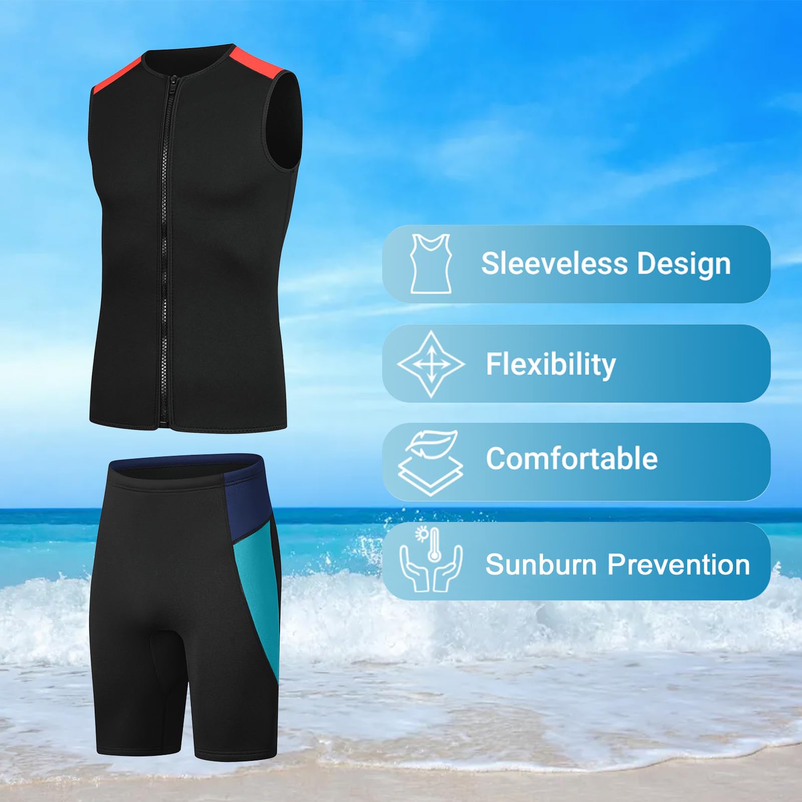 Traje de Neopreno Térmico de 3mm Sin Mangas para Hombres Mujeres, Trajes húmedos Corto para Surf natación y esnórquel