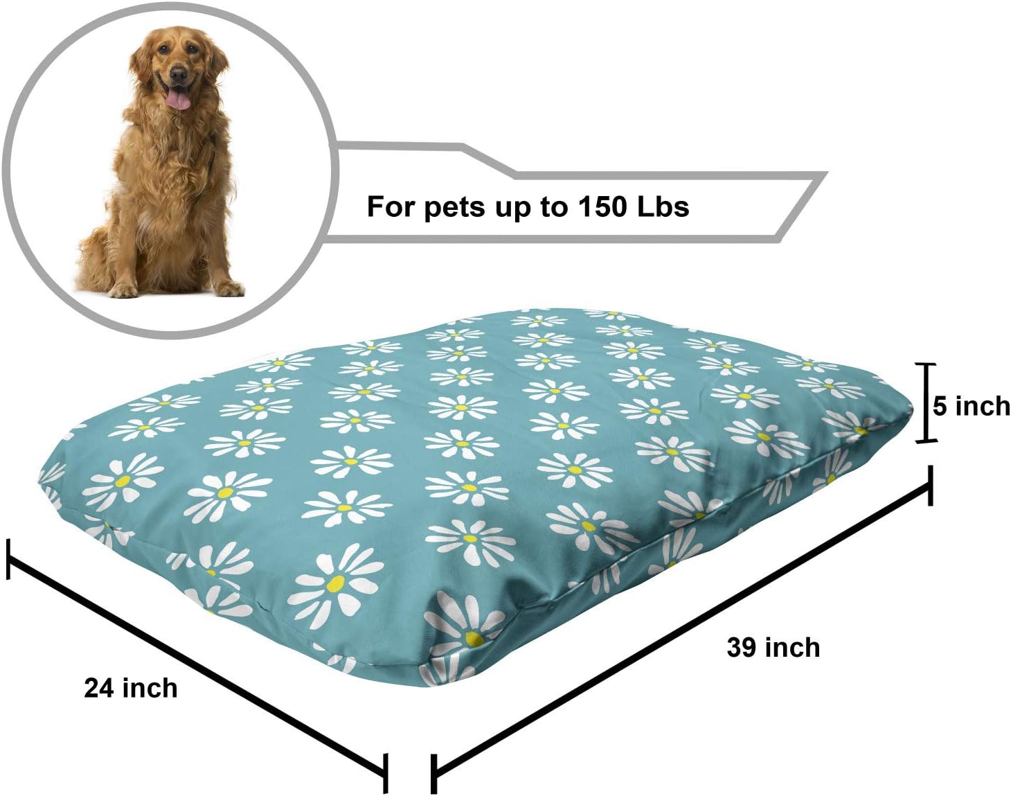 review Lunarable Floral Pet Bed, Repetitive Minimal Daisies Spring Love Themed Pattern Print, Chew Resistant Pad for Dogs and Cats Cushion with Removable Cover, 24