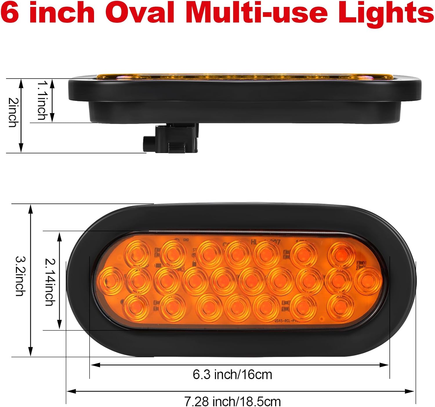 Sumind 8 Pcs 6" Oval LED Trailer Tail Lights, 24 LED Trailer Marker Lights 12v Brake Stop Ip67 Waterproof Sealed Flush Mount for Truck Rv Boat (Amber)