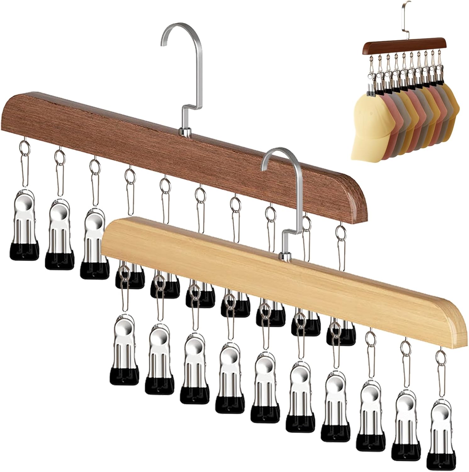 Closet Organizer with 10 Clips - Space Saving Hanging Closet Organizer, Multi-Purpose Storage Hanger for Pants, Leggings, Jeans, Sock, Shorts with Sturdy Steel Non-Slip Clips (2Pcs-A)