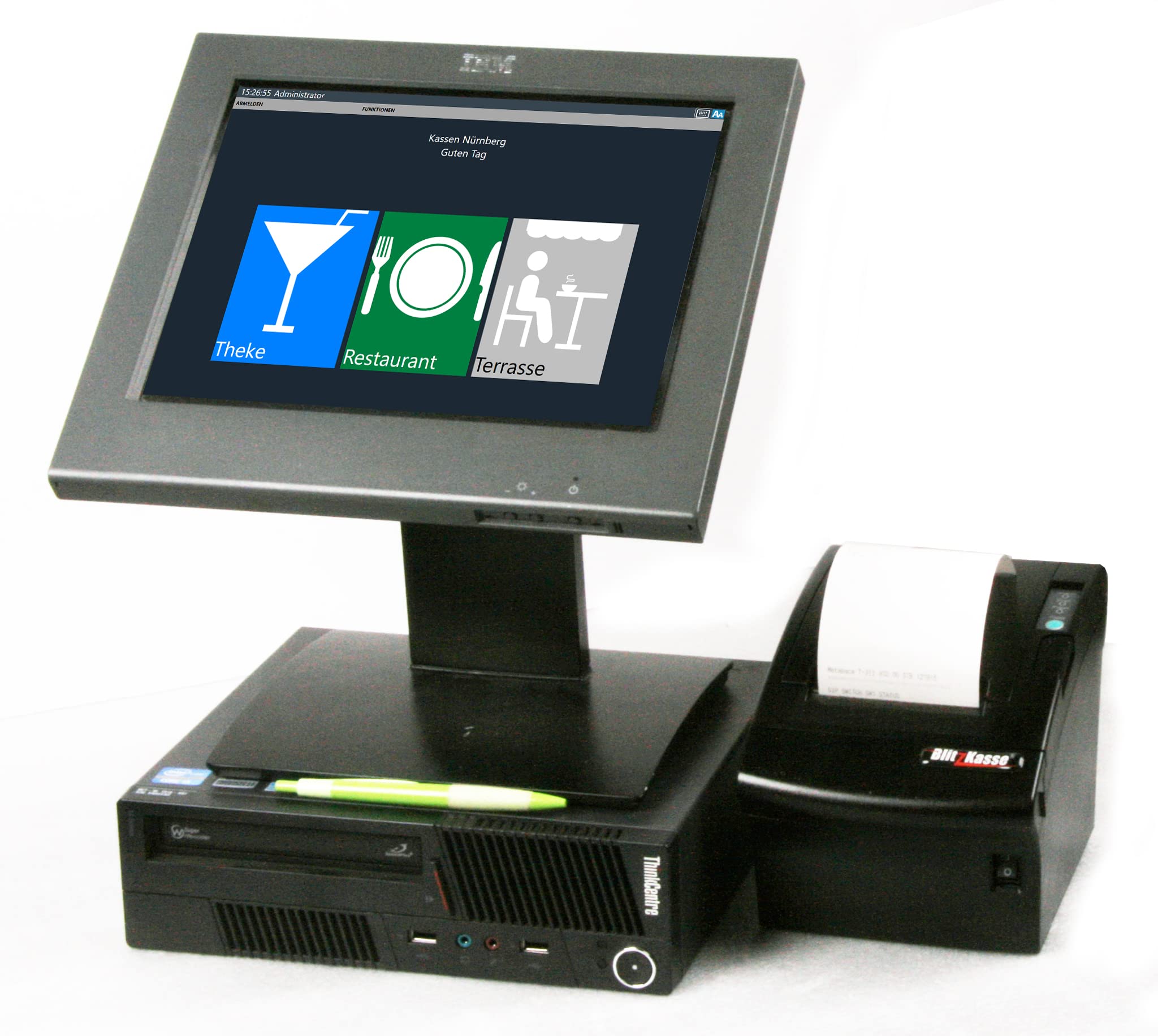 12" Kassensystem für Gastronomie Touchscreen – POS Kasse für Restaurant, Café, Biergarten & Imbiss – mit Bondrucker ohne Abo – KassenSichV- & TSE-konform - BlitzKasse GASTRO LITE
