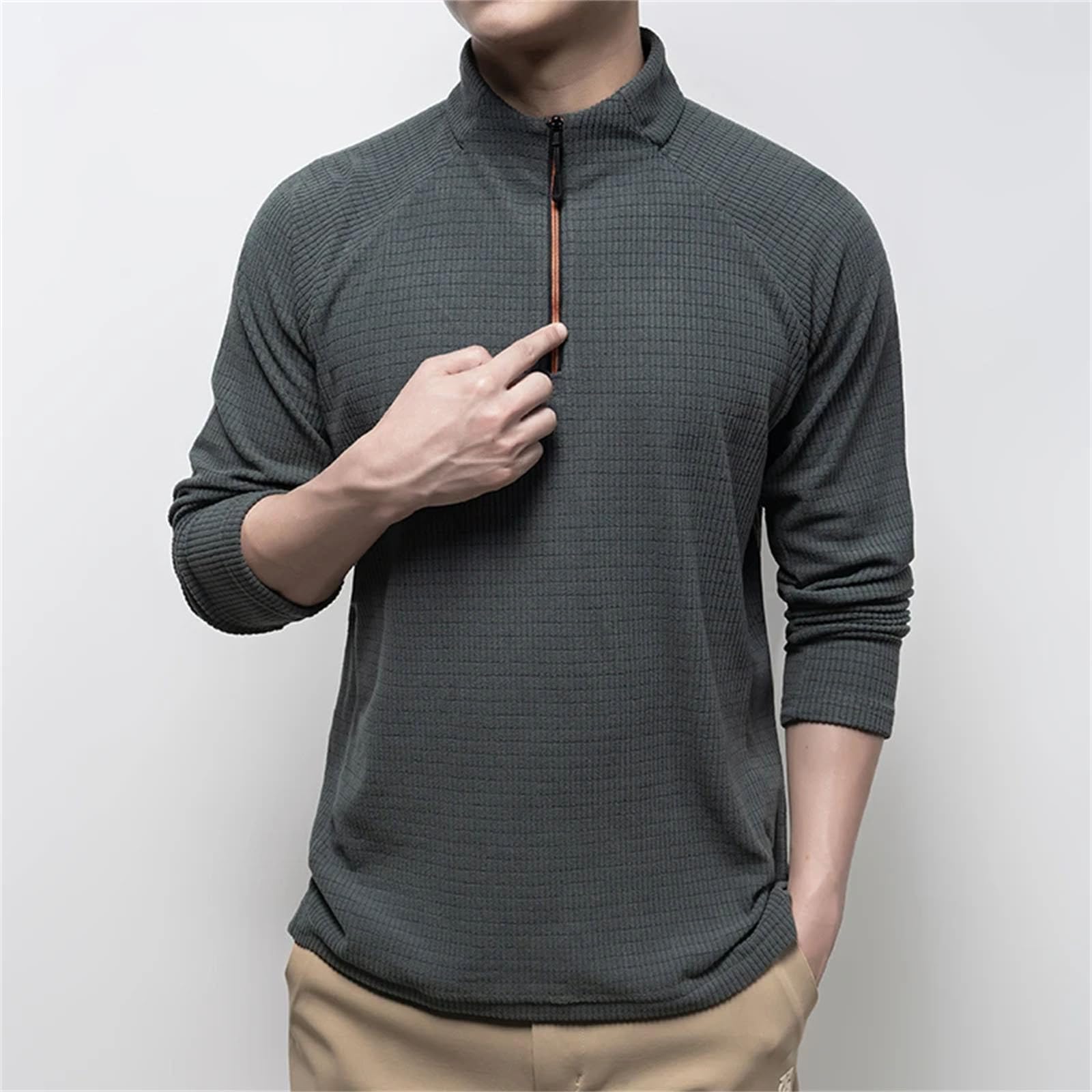 T-shirt da uomo a maniche lunghe traspirante con scollo rotondo a mezza zip a maniche lunghe Sport traspirante Pullover
