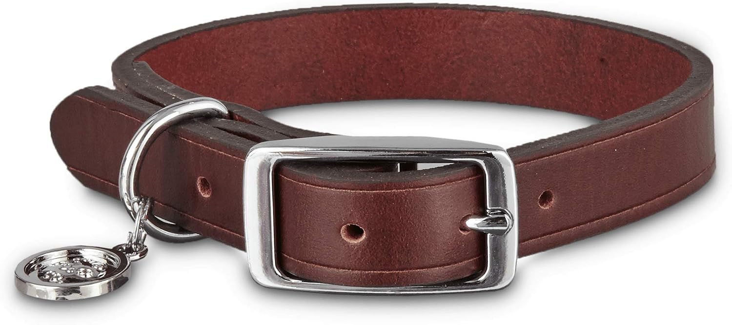 Bond & Co. Mahogany Leather Dog Collar, for Neck Sizes 12-15, Small