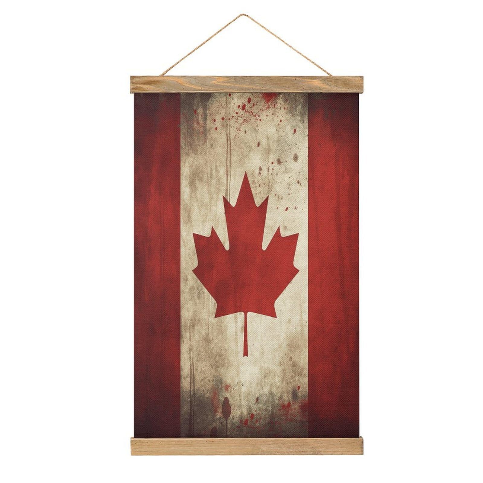 VstaDank Retro Canada Flag Hanging Poster with Wooden Frame Modern Linen Hanging Painting Retro Style Wall Decor Art Painting for Living Room,Bedroom Decor Poster Frame 20.4x13.1inch