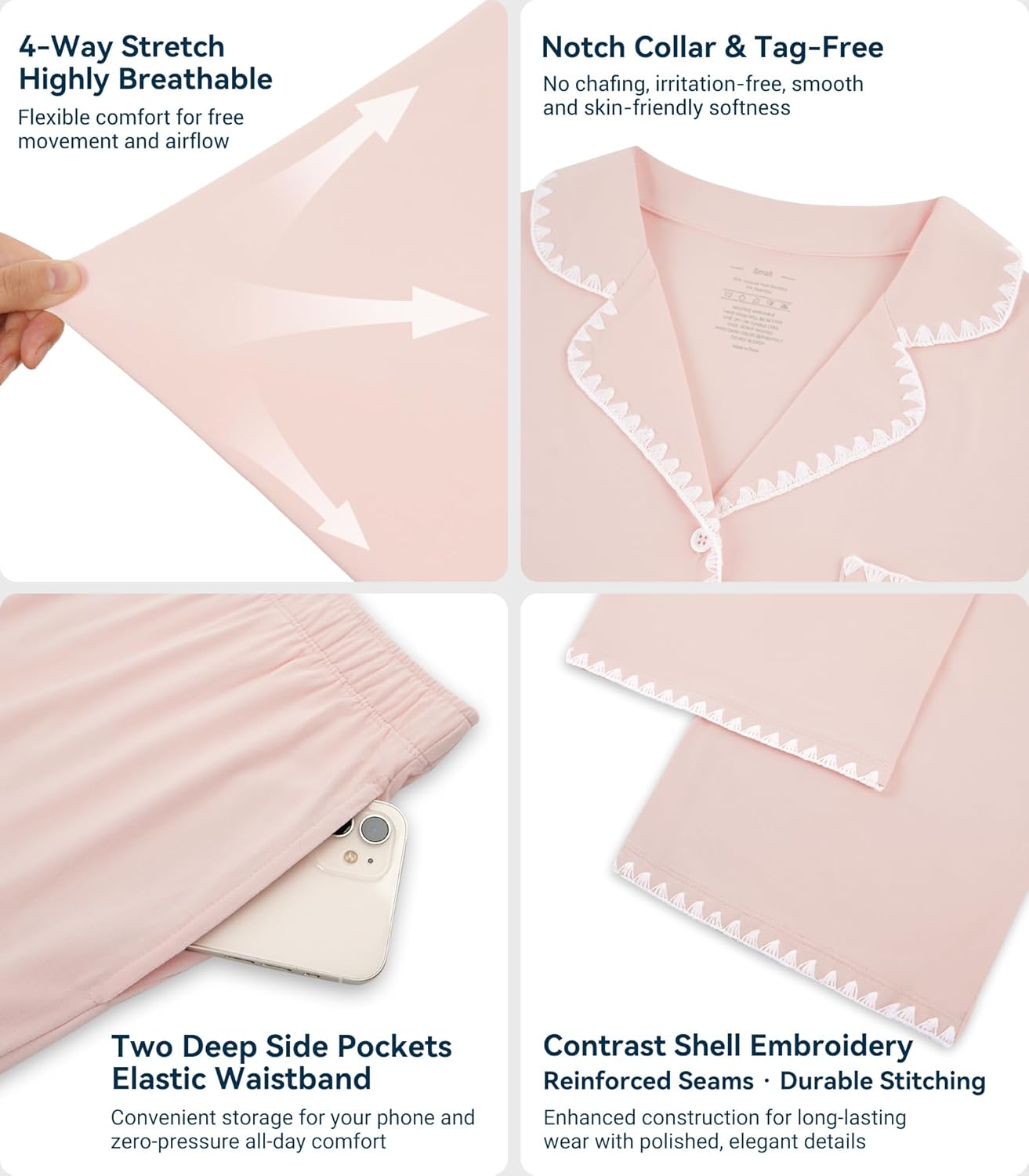 WiWi Women's Pajama Set Button Down Sleepwear Soft Bamboo Viscose Loungewear with Pockets 2 Piece PJ Sleepwear S-XXL - Image 4