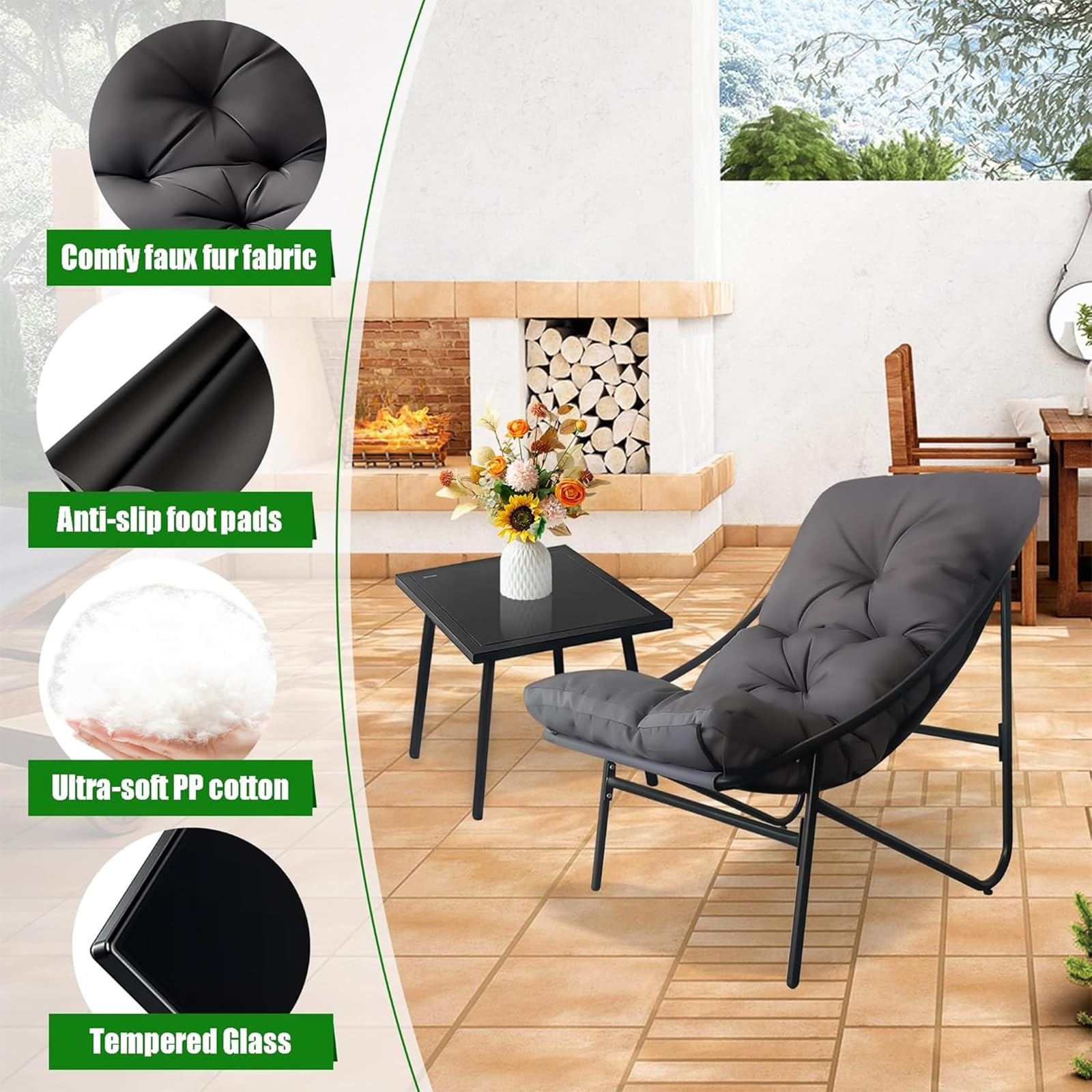 Balkonmöbel Set 3 teilig, Gartenmöbel Set,Terrassenmöbel 2 Stühle mit Sitzkissen und Tisch,Balkonmöbel Kleiner Balkon, Bequemer Balcony Furniture Sitzgruppe für Garten Terrasse. (Grün)